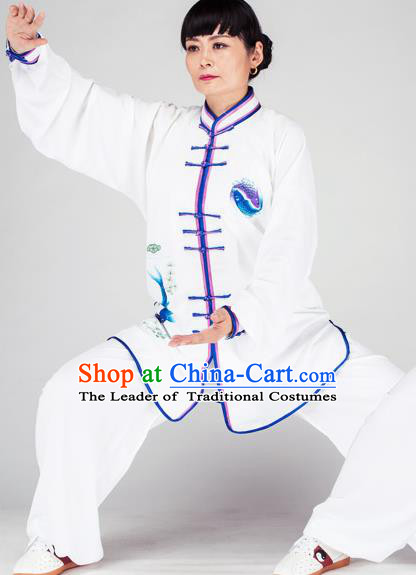 Traditional Chinese Kung Fu Printing Costume, China Martial Arts Uniform Tai Ji Tang Suit Plated Buttons Clothing for Women