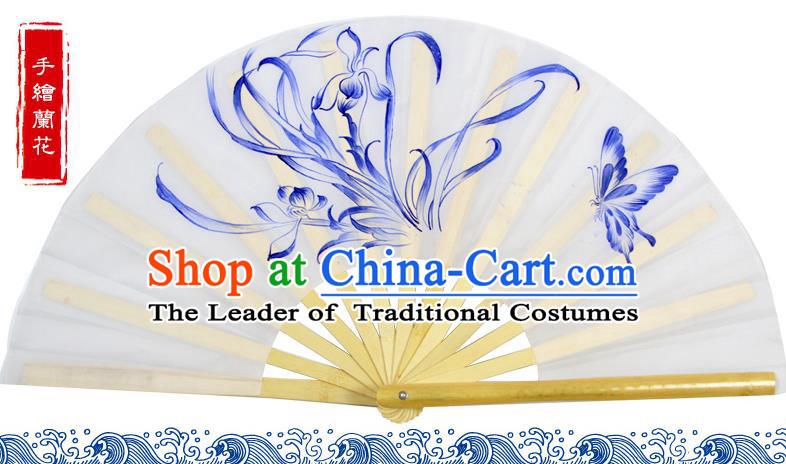 Chinese Traditional Hands Painted Orchid Fans Oriental Fan Tai Ji Dance Folding Fan