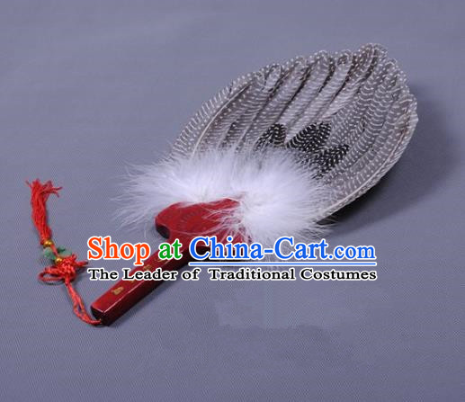 Traditional Chinese Crafts Folding Fan China Grey Feather Fan Oriental Fan Zhuge Liang Fans