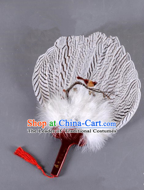 Traditional Chinese Crafts Folding Fan China Printing Bird Feather Fan Oriental Fan Zhuge Liang Fans