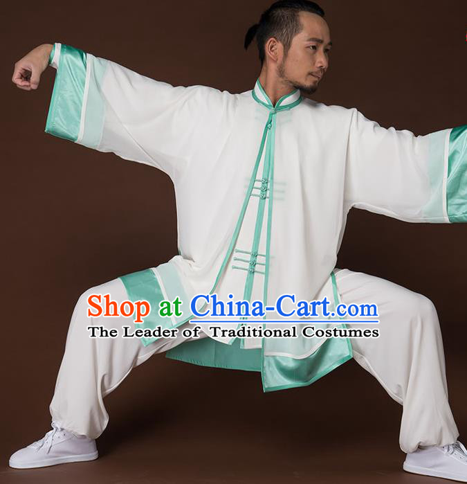 Traditional Chinese Kung Fu Costume Complete Set, China Martial Arts Green Uniform Tai Ji Tang Suit Clothing for Men