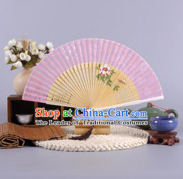 Traditional Chinese Crafts Hand Painted Peony Pink Silk Folding Fan China Oriental Fans for Women