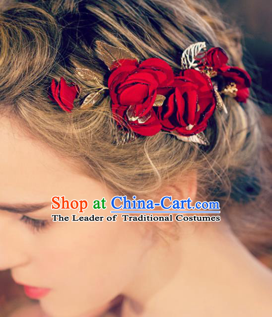 Chinese Traditional Bride Hair Jewelry Accessories Wedding Baroque Retro Rose Hair Stick for Women