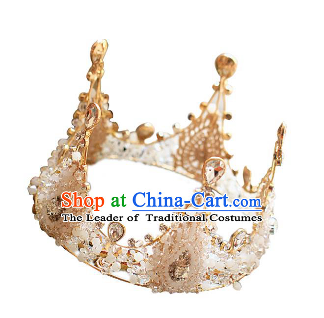 Chinese Traditional Bride Hair Accessories Baroque Princess Headwear Wedding Crystal Round Royal Crown for Women