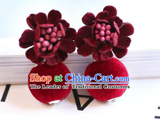 Chinese Traditional Bride Jewelry Accessories Eardrop Princess Wedding Red Earrings for Women