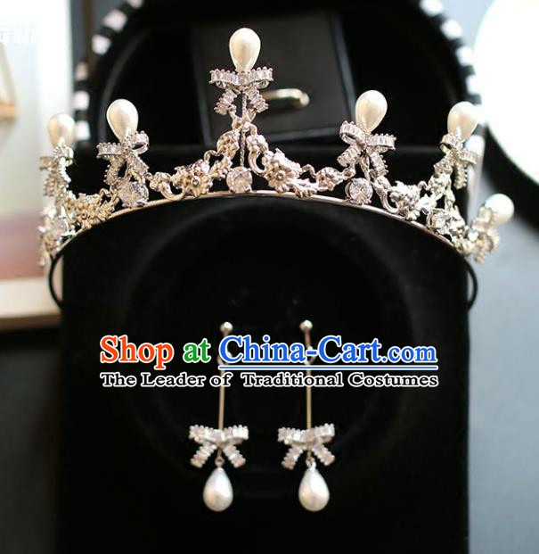 Chinese Traditional Hair Accessories Baroque Queen Hair Clasp Wedding Bride Pearls Royal Crown for Women