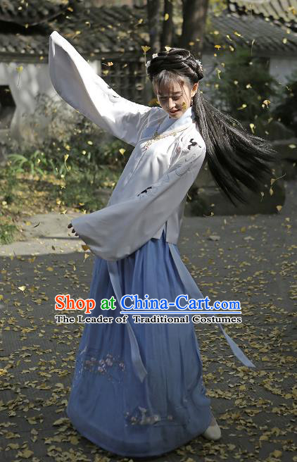 Traditional Chinese Ancient Ming Dynasty Young Lady Hanfu Clothing Embroidered Blouse and Skirt for Women