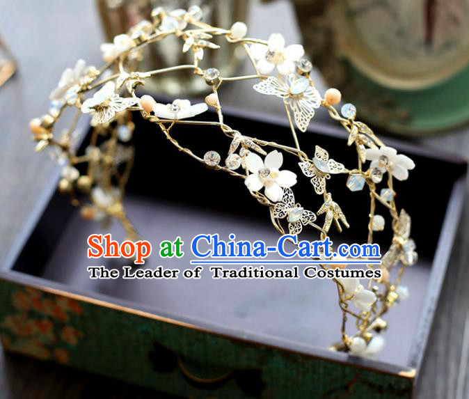 Chinese Traditional Wedding Hair Accessories Baroque Princess Hair Clasp Bride Palace Butterfly Opal Royal Crown for Women