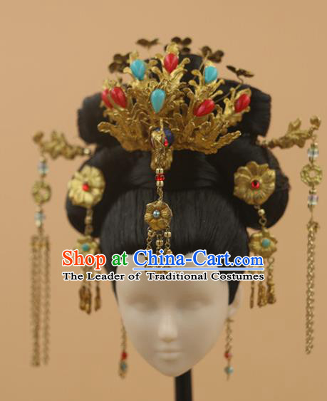 Chinese Traditional Silk Figurine Doll Hair Accessories Hairpins Headwear Queen Phoenix Coronet