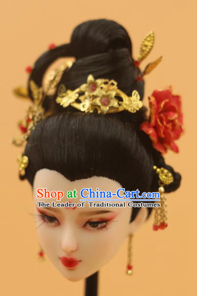 Chinese Traditional Silk Figurine Doll Hair Accessories Hairpins Ancient Imperial Concubine Headwear