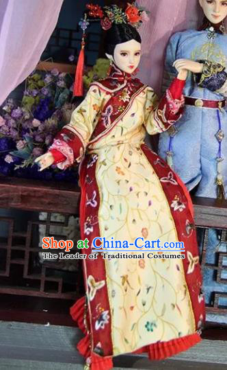 Chinese Traditional Silk Figurine Doll Hair Accessories Hairpins Ancient Qing Dynasty Manchu Princess Headwear