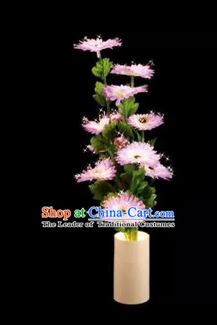 Chinese Traditional Electric LED Lantern Desk Lamp Home Decoration Pink Daisy Flowers Lights