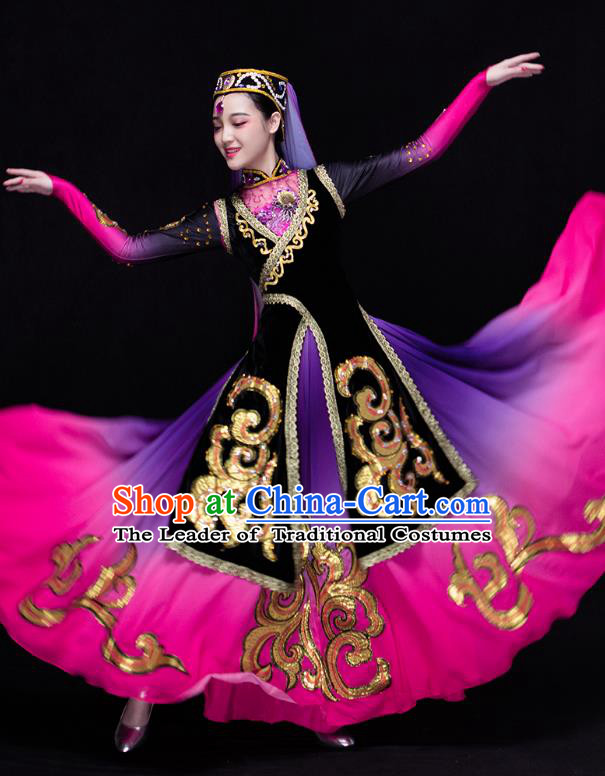 Traditional Chinese Uyghur Nationality Dance Costume, Chinese Uigurian Minority Nationality Dance Clothing for Women