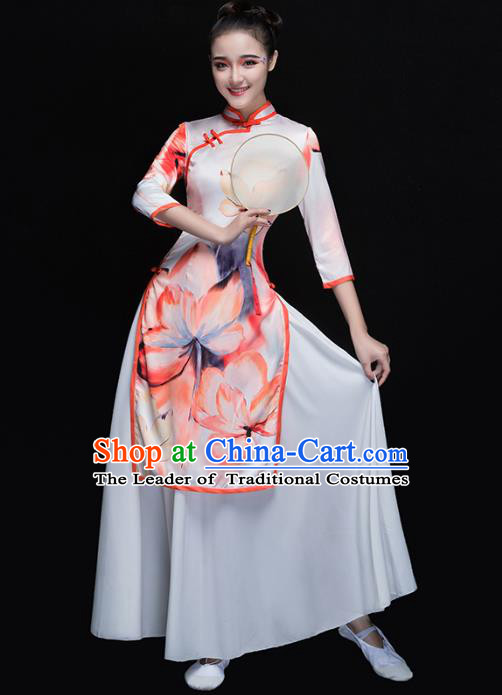 Traditional Chinese Classical Yangge Dance Cheongsam, China Yangko Fan Dance Dress Clothing for Women
