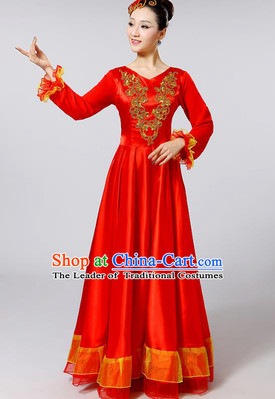 Traditional Chinese Modern Dance Opening Dance Clothing Chorus Red Dress Costume for Women