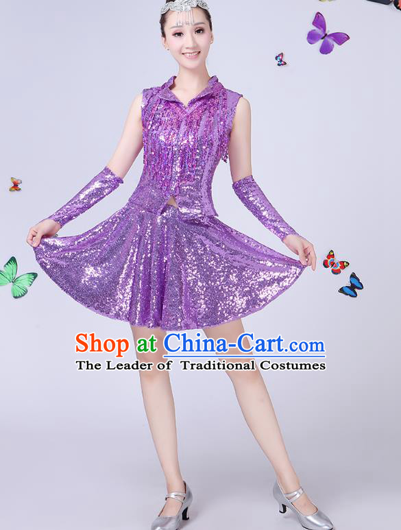 Traditional Chinese Modern Dance Opening Dance Jazz Dance Purple Uniform Folk Dance Chorus Costume for Women