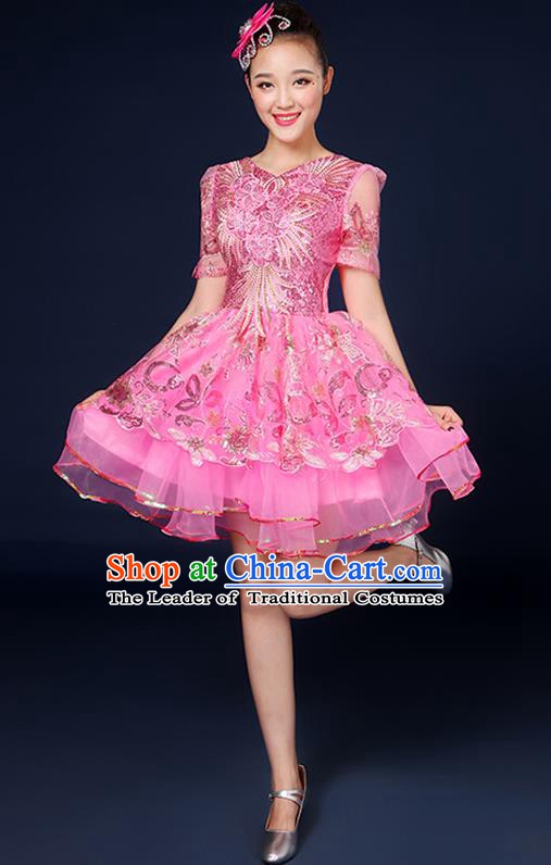 Traditional Chinese Modern Dance Opening Dance Clothing Chorus Classical Dance Pink Bubble Dress for Women