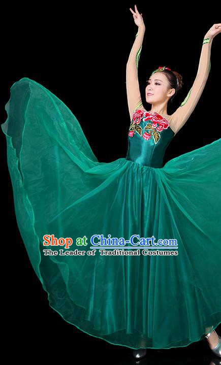 Traditional Chinese Modern Dance Opening Dance Clothing Chorus Classical Dance Embroidered Green Long Dress for Women