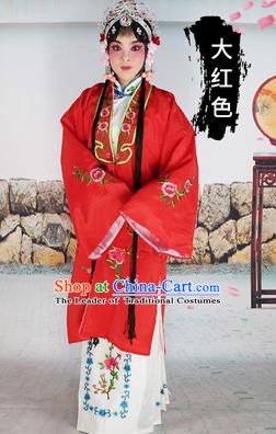 Chinese Beijing Opera Actress Costume Red Embroidered Cape, Traditional China Peking Opera Diva Embroidery Clothing