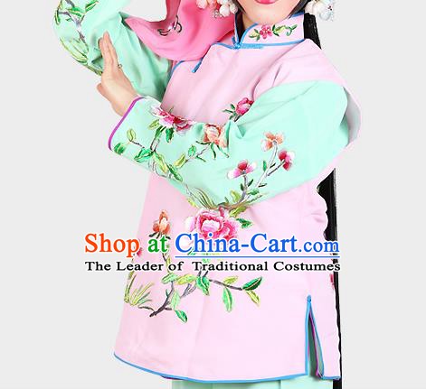 Chinese Beijing Opera Servant Girl Costume Embroidered Pink Vest, China Peking Opera Actress Embroidery Waistcoat Clothing