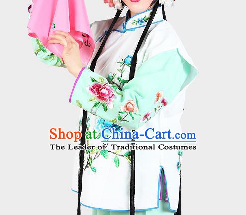 Chinese Beijing Opera Servant Girl Costume Embroidered White Vest, China Peking Opera Actress Embroidery Waistcoat Clothing