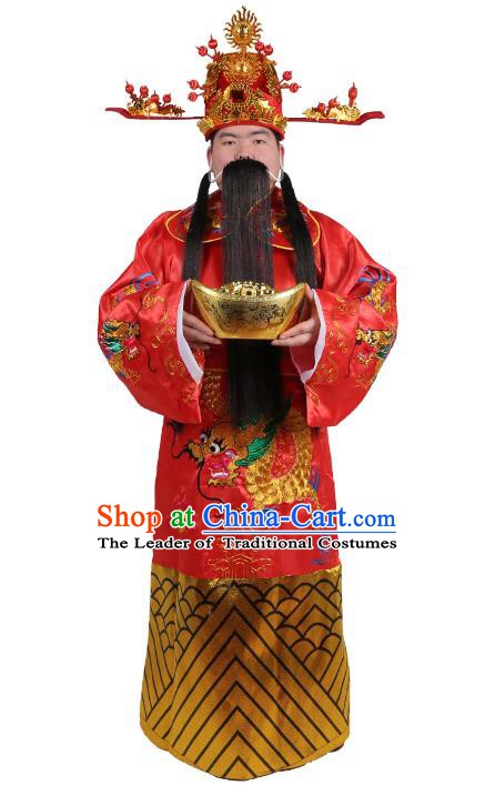 Chinese Beijing Opera God of Wealth Costume Embroidered Robe, China Peking Opera Embroidery Gwanbok Clothing