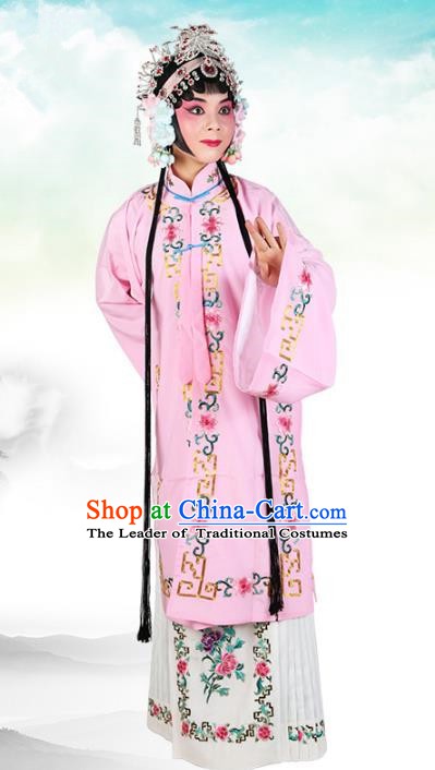 Chinese Beijing Opera Actress Costume Pink Embroidered Cape, Traditional China Peking Opera Nobility Lady Embroidery Clothing