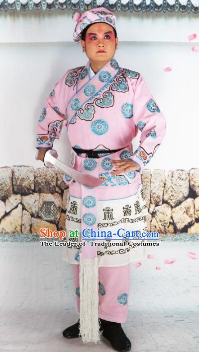 Chinese Beijing Opera Warrior Pink Embroidered Costume, China Peking Opera Takefu Embroidery Clothing