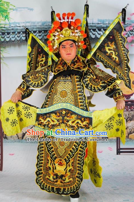 Chinese Beijing Opera General Costume Black Embroidered Robe, China Peking Opera Warrior Embroidery Gwanbok Clothing