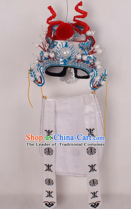 Asian Chinese Beijing Opera Prime Minister White Hat, Traditional China Peking Opera Lang Scholar Hats Headwear