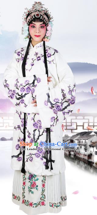 Chinese Beijing Opera Actress Embroidered Wintersweet White Costume, China Peking Opera Diva Embroidery Clothing