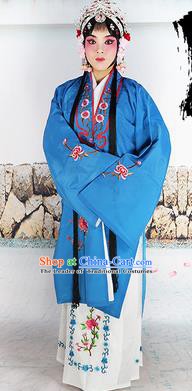 Chinese Beijing Opera Actress Nobility Lady Embroidered Blue Costume, China Peking Opera Diva Embroidery Clothing