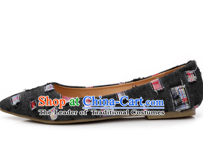 Traditional Chinese National Bride Black Canvas Shoes, China Handmade Embroidery Hanfu Shoes for Women
