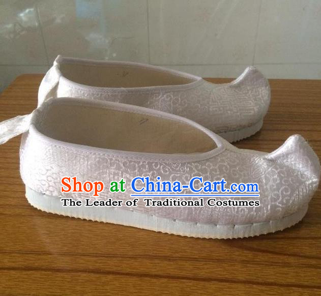 Traditional Chinese Ancient Princess White Satin Embroidered Shoes, China Handmade Hanfu Embroidery Shoes for Women