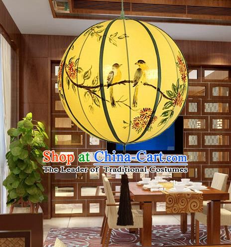 Traditional Chinese Handmade Painting Flowers Birds Cloth Round Palace Lantern China Ceiling Palace Lamp