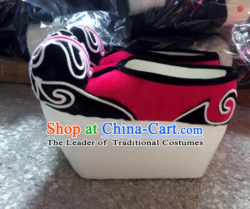 Traditional Chinese Ancient Peking Opera Niche Embroidered Shoes, China Handmade Hanfu Red Embroidery Shoes for Men