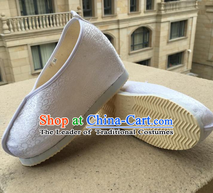 Traditional Chinese Ancient Princess White Satin Shoes, China Handmade Hanfu Shoes for Women