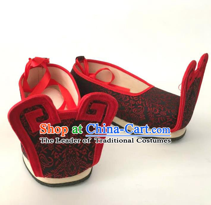 Traditional Chinese Ancient Han Dynasty Wedding Embroidered Shoes, China Handmade Hanfu Embroidery Black Shoes for Men