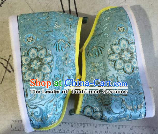 Traditional Chinese Ancient Swordsman Blue Satin Shoes, China Handmade Peking Opera Hanfu Embroidery Shoes for Women