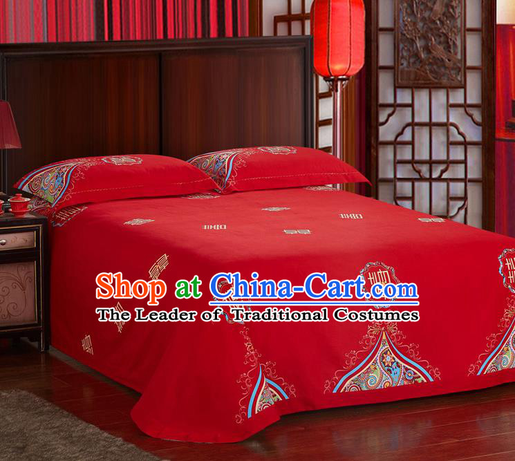 Traditional Chinese Style Wedding Bedding Article Embroidery Dragon and Phoenix Sheet and Duvet Cover Red Textile Bedding Suit