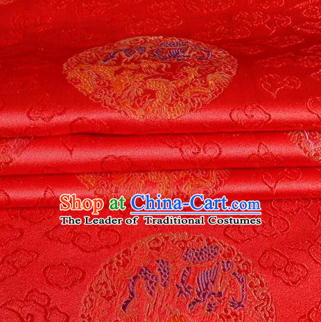 Chinese Royal Palace Traditional Costume Dragon Pattern Red Satin Brocade Fabric, Chinese Ancient Clothing Drapery Hanfu Cheongsam Material