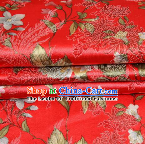 Chinese Royal Palace Traditional Costume Peony Pattern Red Satin Brocade Fabric, Chinese Ancient Clothing Drapery Hanfu Cheongsam Material
