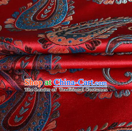 Chinese Royal Palace Traditional Costume Paisley Pattern Red Satin Brocade Fabric, Chinese Ancient Clothing Drapery Hanfu Cheongsam Material