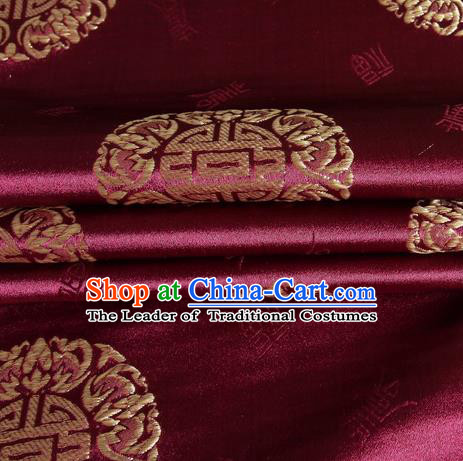 Chinese Traditional Costume Royal Palace Pattern Amaranth Satin Brocade Fabric, Chinese Ancient Clothing Drapery Hanfu Cheongsam Material