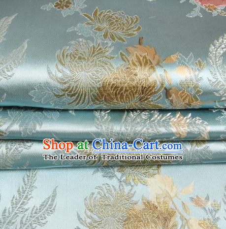 Chinese Traditional Costume Royal Palace Peony Pattern Blue Satin Brocade Fabric, Chinese Ancient Clothing Drapery Hanfu Cheongsam Material