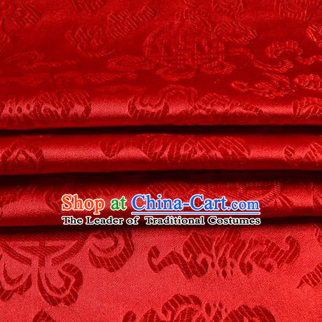 Chinese Traditional Costume Royal Palace Pattern Red Satin Brocade Fabric, Chinese Ancient Clothing Drapery Hanfu Cheongsam Material