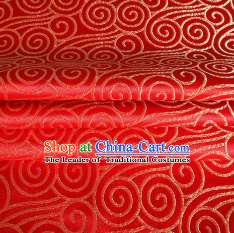 Chinese Traditional Costume Royal Palace Auspicious Clouds Pattern Red Satin Brocade Fabric, Chinese Ancient Clothing Drapery Hanfu Cheongsam Material