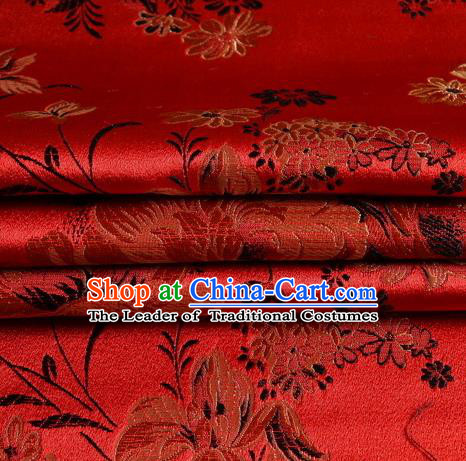 Chinese Traditional Costume Royal Palace Peony Pattern Red Satin Brocade Fabric, Chinese Ancient Clothing Drapery Hanfu Cheongsam Material