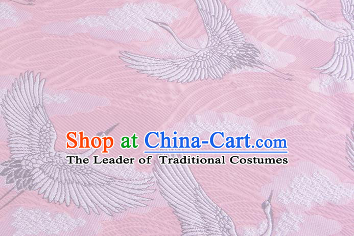 Chinese Traditional Costume Royal Palace Jacquard Weave Crane Pink Brocade Kimono Fabric, Chinese Ancient Clothing Drapery Hanfu Cheongsam Material