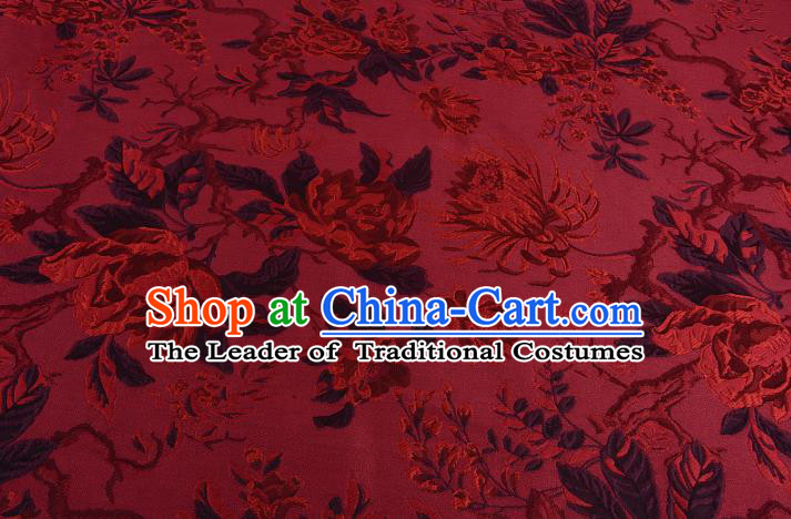 Chinese Traditional Costume Royal Palace Jacquard Weave Chrysanthemum Red Fabric, Chinese Ancient Clothing Drapery Hanfu Cheongsam Material